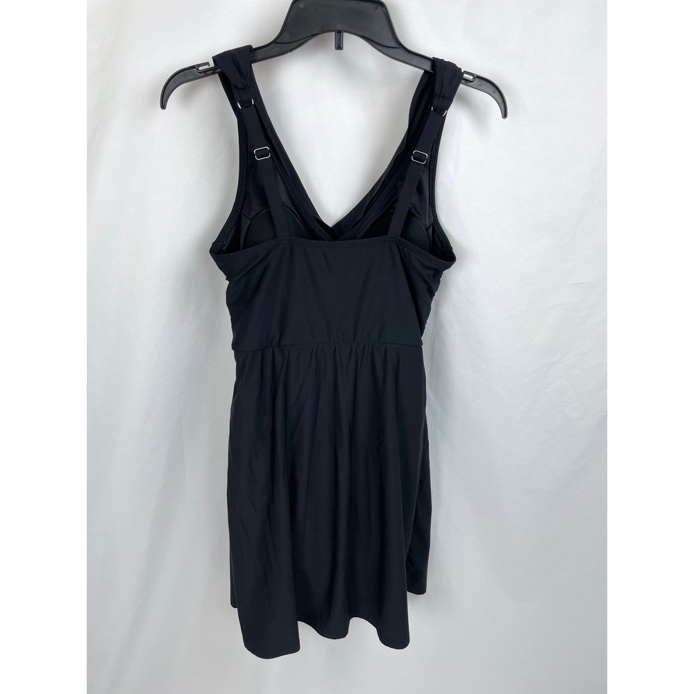 Lands' End Women Size 8 Black Swimsuit Dress Faux Wrap One Piece - Picture 3 of 6